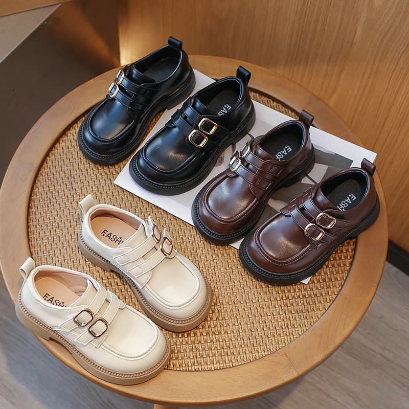 2024 Spring New Children's Black Leather Shoes Girls Loafers Mary Jane Princess Shoes Boys Soft Sole Casual Shoes