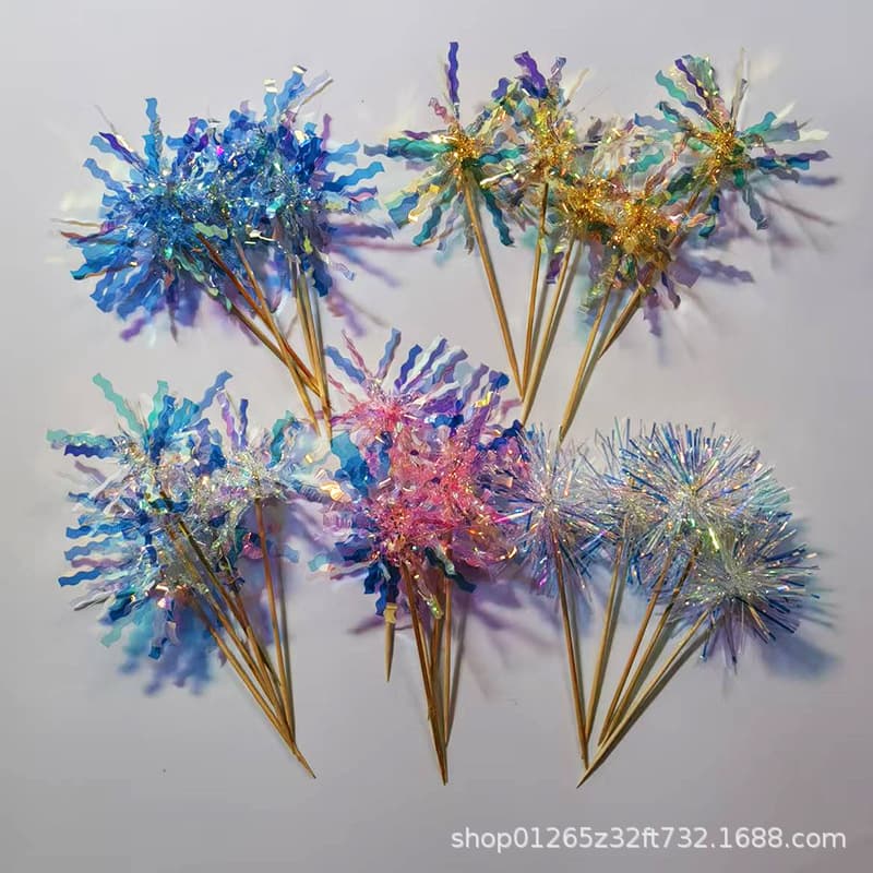Trendy Tassel Dessert Table Flag Ins Style Rainbow Rain Silk Cake Topper Colorful Glitter Birthday Cake Decoration
