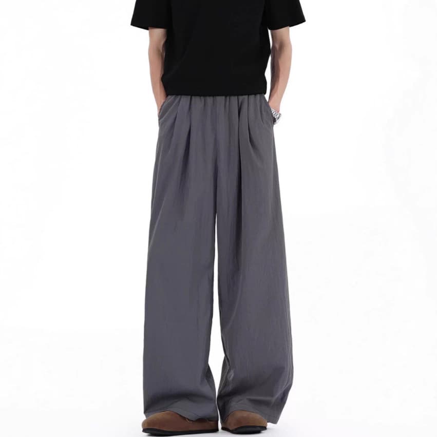 Summer Autumn Men's Ice Silk Draping Lazy Style Yamamoto Pants Floor-Length Wide Leg Casual Pants Thin Long Pants Wholesale
