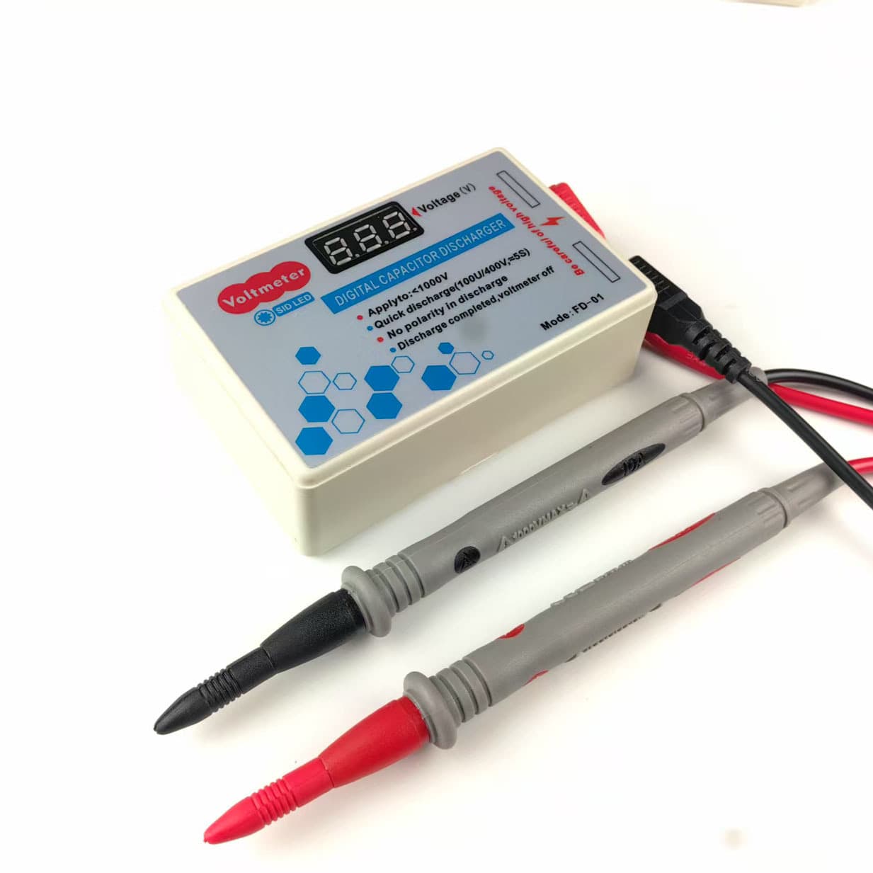 Digital display capacitor discharge (2) Capacitor discharger with voltmeter display, non-arcing discharge tool