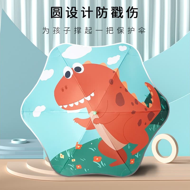 Cartoon children's umbrella straight handle rounded tip anti-poke safety, kindergarten boys and girls elementary school long handle lightweight umbrella