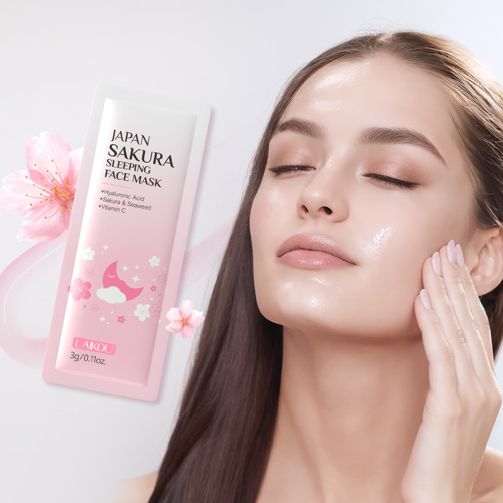 LAIKOU Cherry Blossom Sleep Mask Sheet 1 Piece 3g Hydrating Moisturizing Skincare Export Mask All-English In Stock