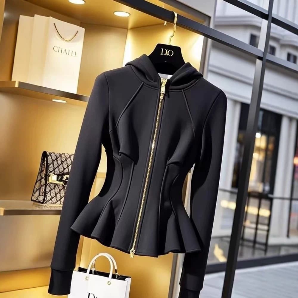 2025 Fall Bestseller Black Hoodie Premium Stylish Beautiful Waist-Cinching Cropped Jacket