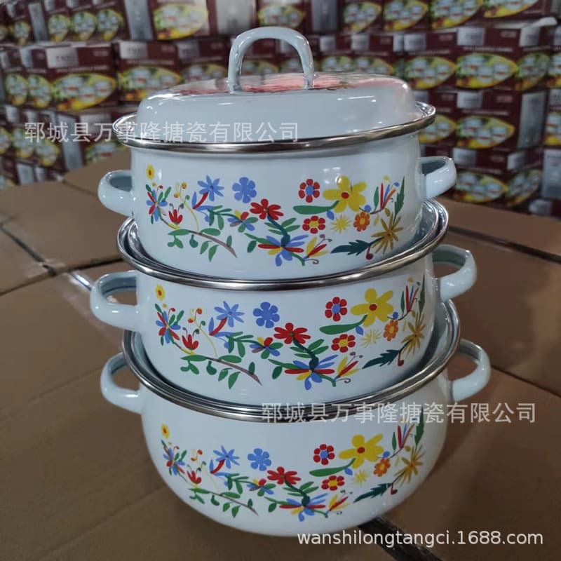 16-20cm 671DB Three-Piece Enamel Pot Set: Stew Pot, Soup Pot, Instant Noodle Bowl, Small Hot Pot, Braising Pot
