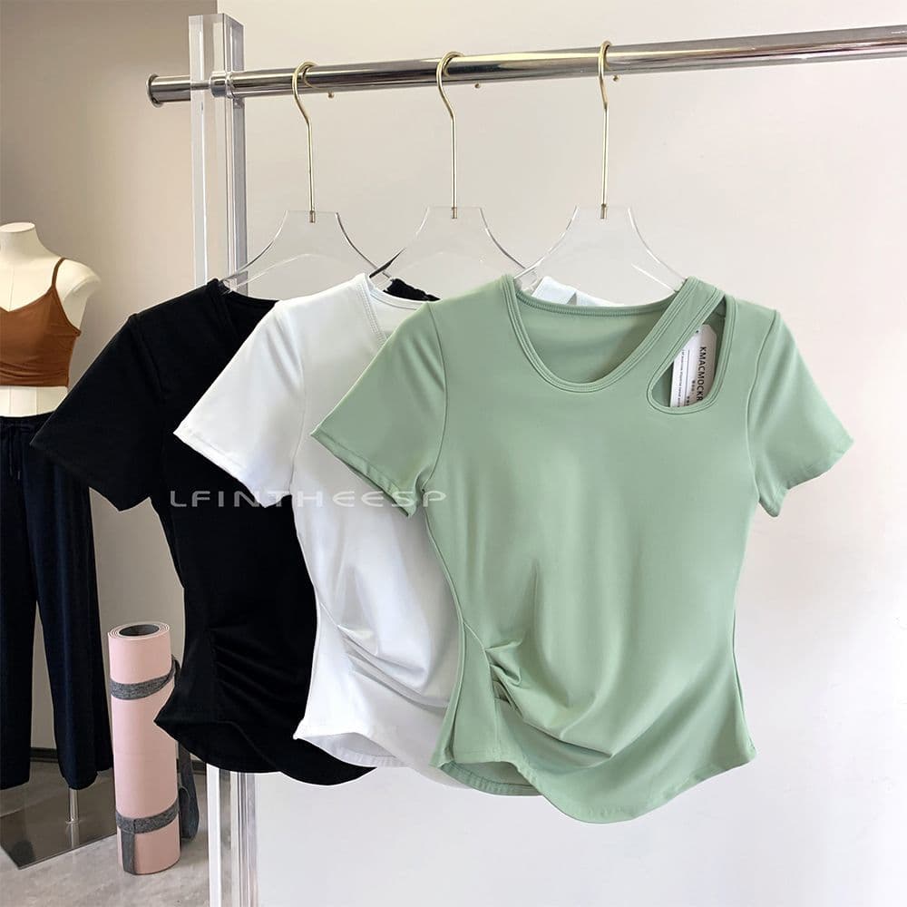 Women's Short-Sleeve T-Shirt, Discreet Hollow Yoga Wear, Slim Fit, Solid Color, Exclusive for Foreign Trade, Cross-Border Southeast Asia, European and American Style