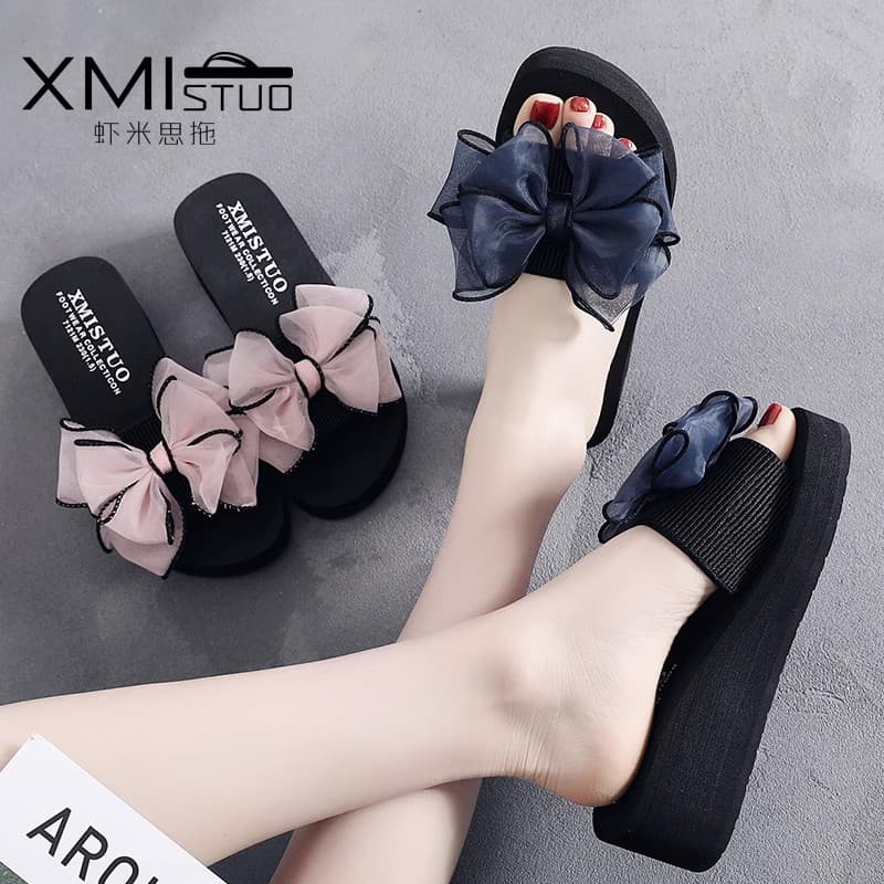 Summer Ladies Butterfly Flower Sandals Thick Heel Anti-Slip Slippers Beach Shoes Elastic Upper Lightweight Comfortable Sandals