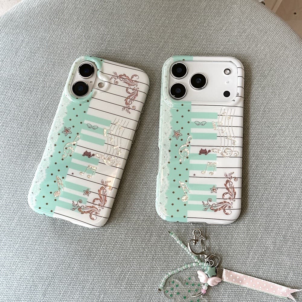 Piano Cat Flower Phone Case for Apple 17PROMAX, Color-Block Cover for iPhone 16PRO/15PRO