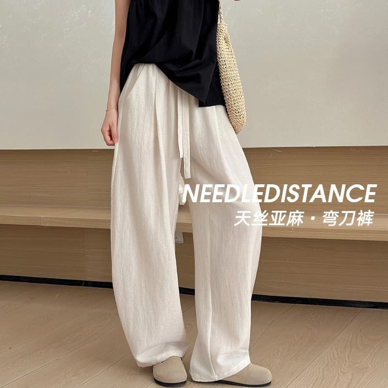 Linen Wide Leg Pants for Women, Summer Thin, Draping, Casual, Loose, Linen Cotton Curved Pants, High Waist, Slimming Long Pants