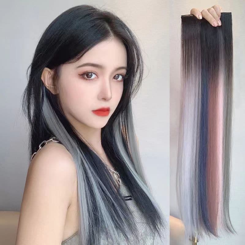 Gradient hanging ear-dyed hair piece for women summer highlight wig piece long hair color hair extension wig hair hanging dye wig hair piece