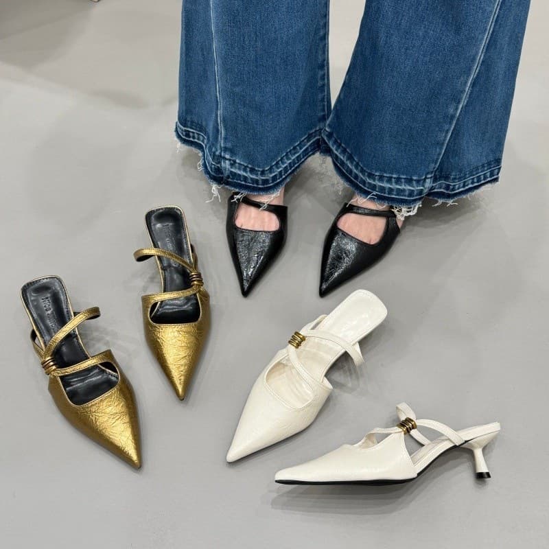 2026 Spring New Style Pointed Toe Stiletto Heel Mules for Women, Fashionable Versatile One-Strap Buckle High Heel Slippers, Light Luxury
