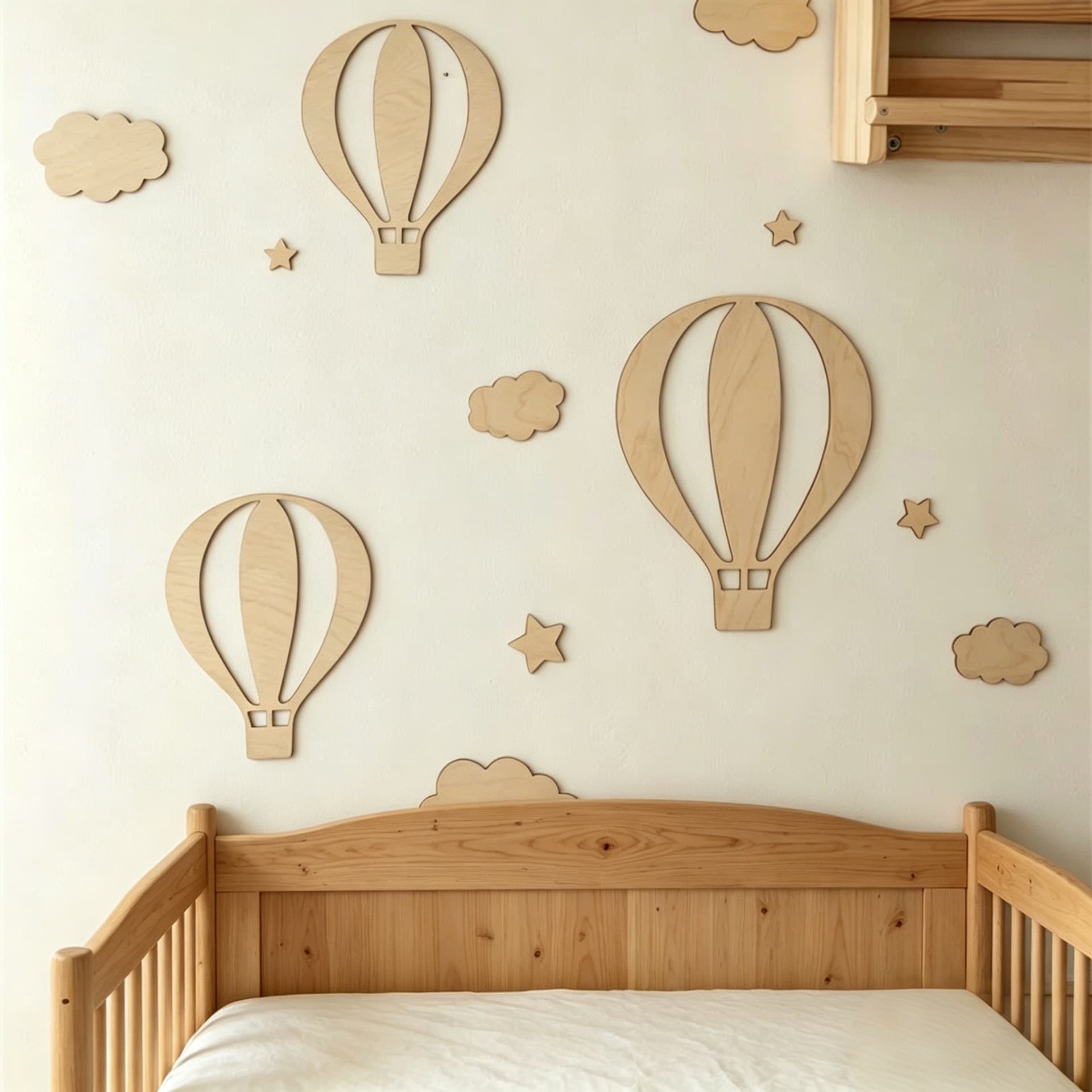 Handmade Hot Air Balloon Wooden Wall Sticker for Kids Room Cloud Decoration Self-Adhesive Craft Home Bedroom Decor