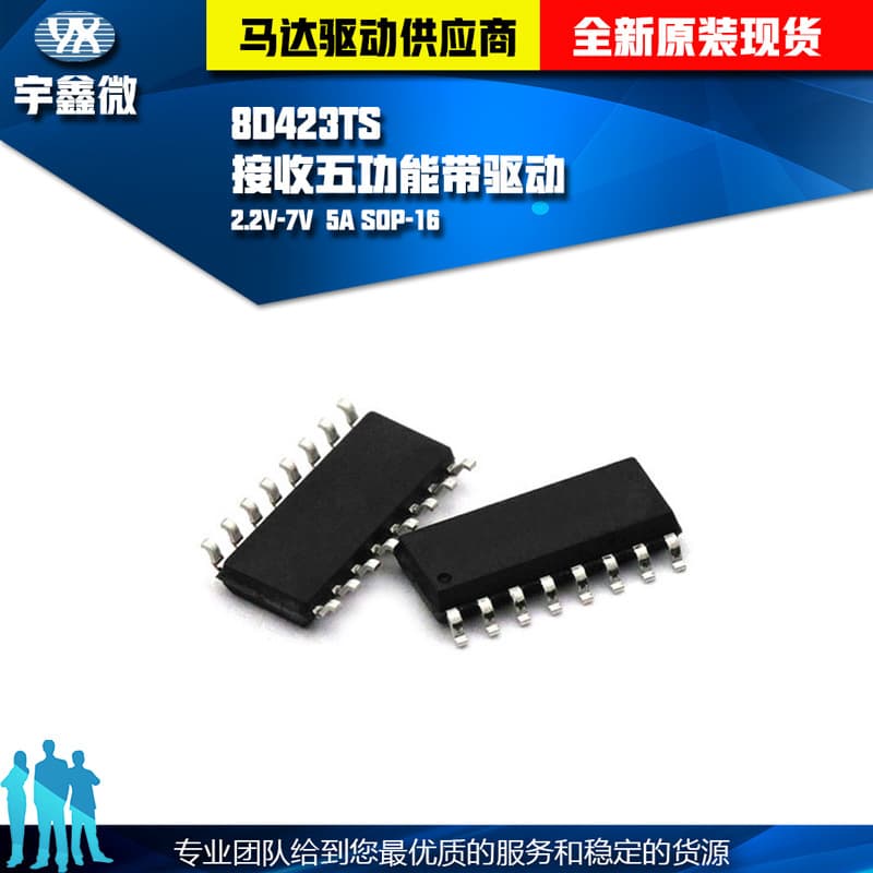 Remote control car receiver with five functions and motor driver; receiver and driver integrated into one chip.