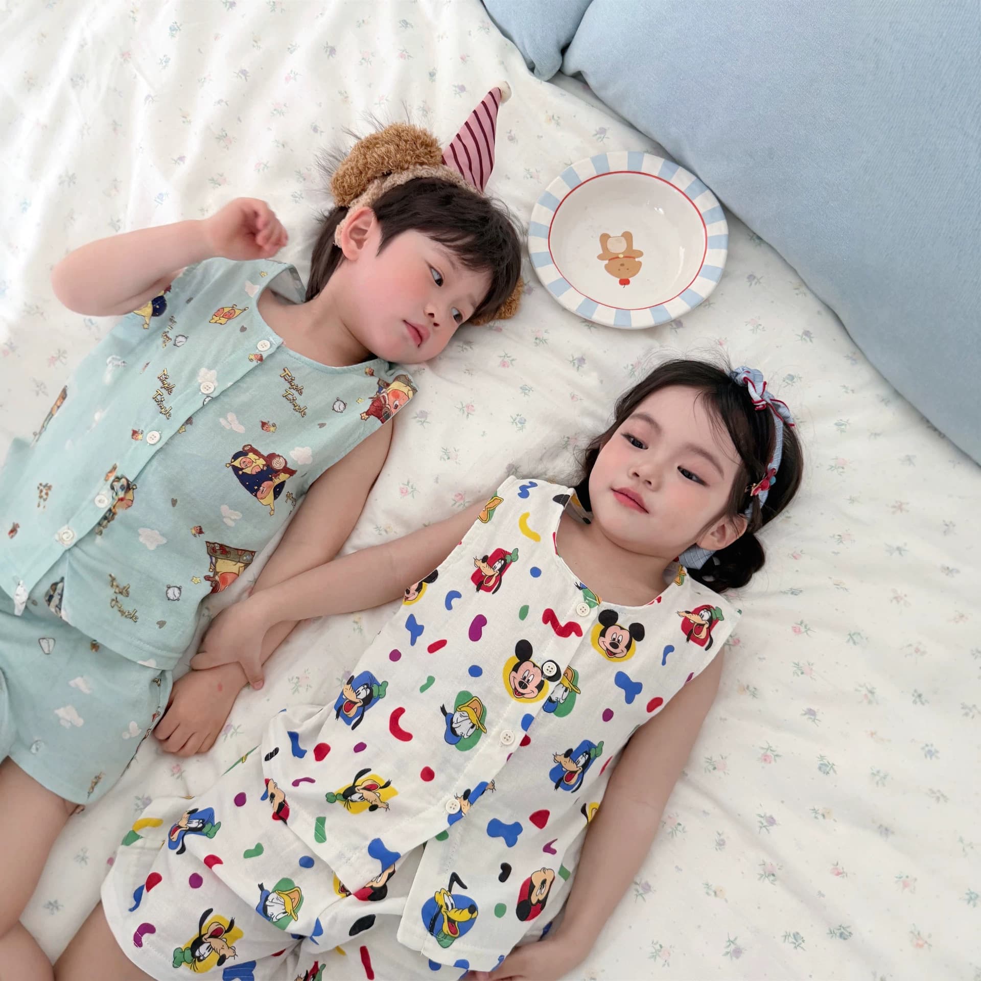 Pure Cotton Gauze Kids Summer Loungewear Set Class A 100% Cotton Vest and Shorts Pajamas Thin Breathable