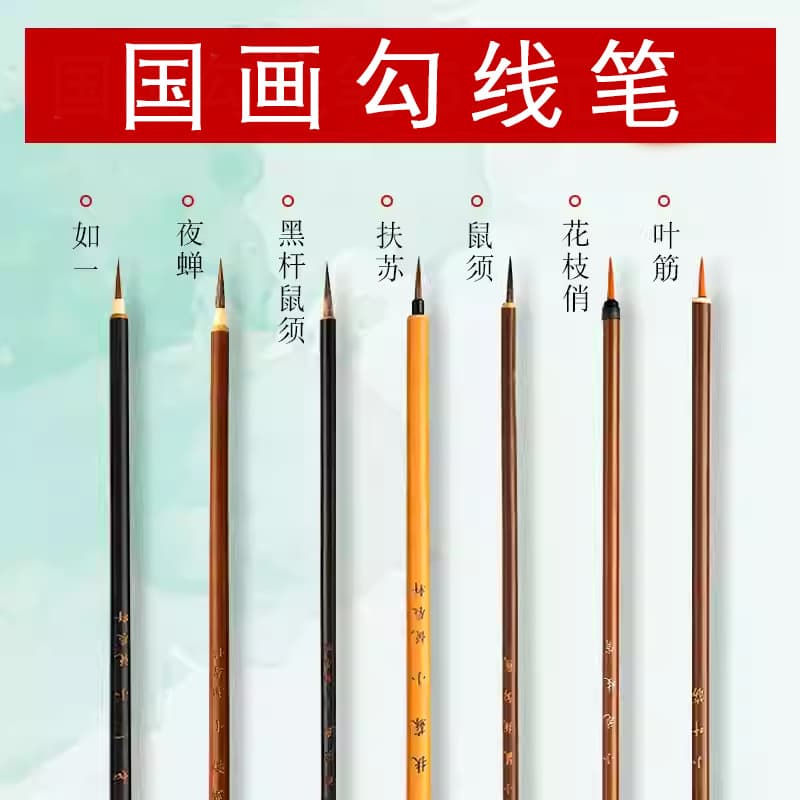 Fine Line Drawing Brush Set - Wolf Hair Chinese Painting Brushes for Gongbi, Bird-and-Flower Tracing, Ultra-Fine Outline, Slender Gold Style Calligraphy