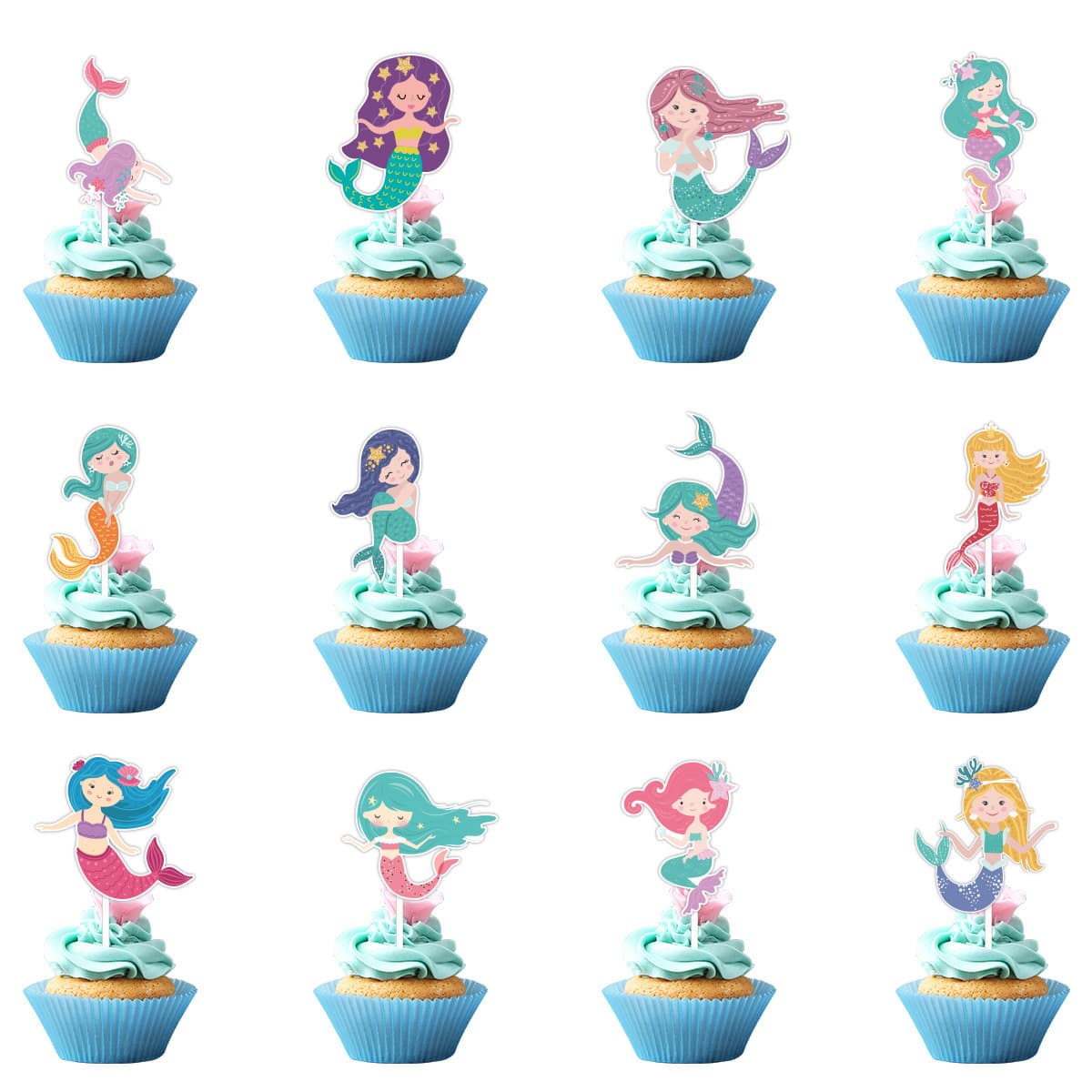 Amazon Ocean Theme Decorative Cake Baking Cup Flag Cross-Border Mermaid Party Cake Small Flag