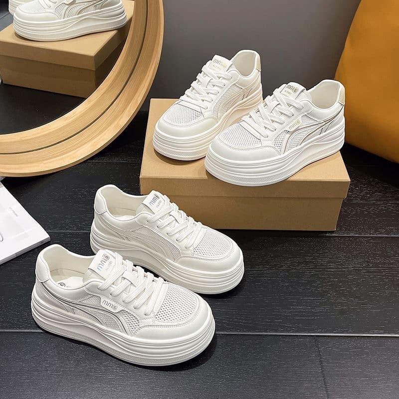Lightweight White Shoes Breathable Mesh Thick Sole Board Shoes Casual Shoes for Women Summer 2026 New Versatile Heightening Handmade Shoes