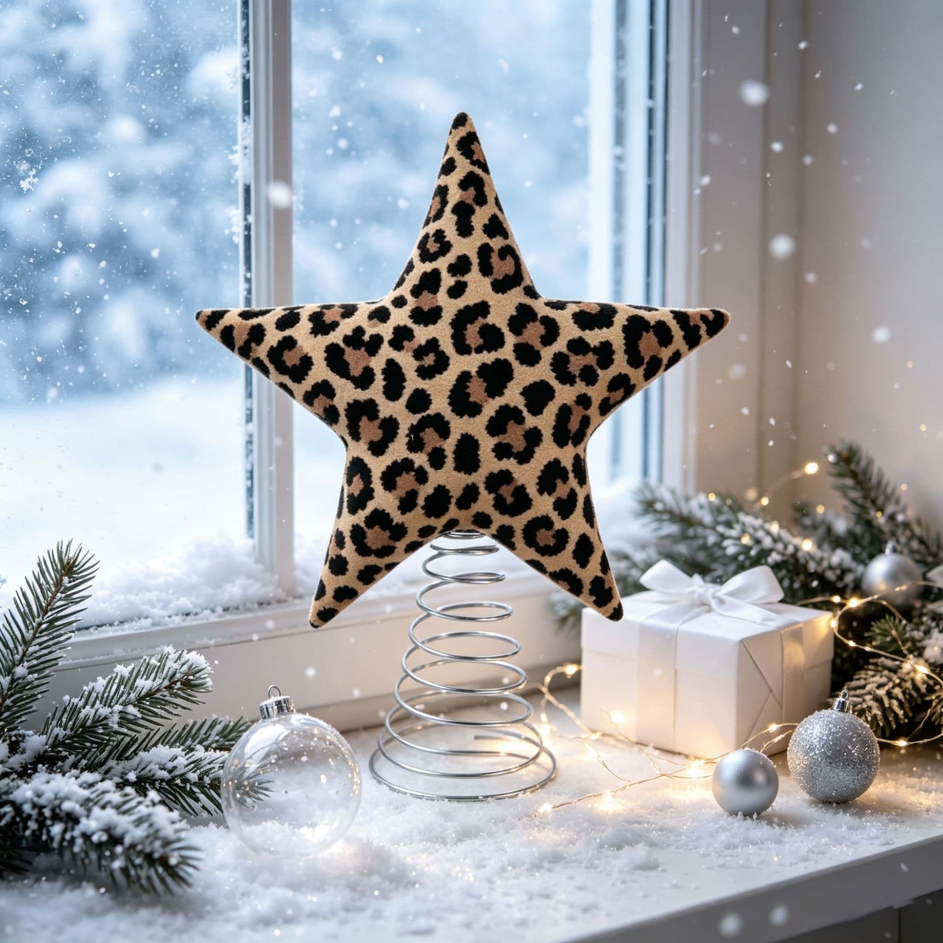 Cross-border Amazon Christmas Tree Topper Leopard Print Star Christmas Tree Decoration Festive Dress-up Scene Layout Prop