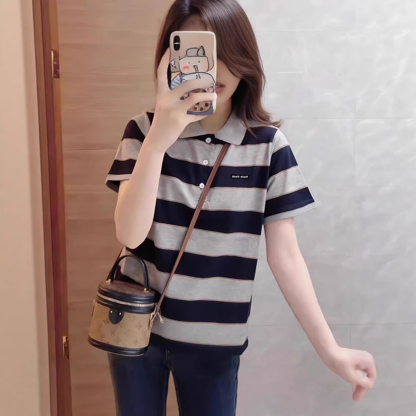 Mira Custom 2026 Early Spring New Letter Logo Fashion Versatile Striped Short Sleeve Polo Shirt Women's Top