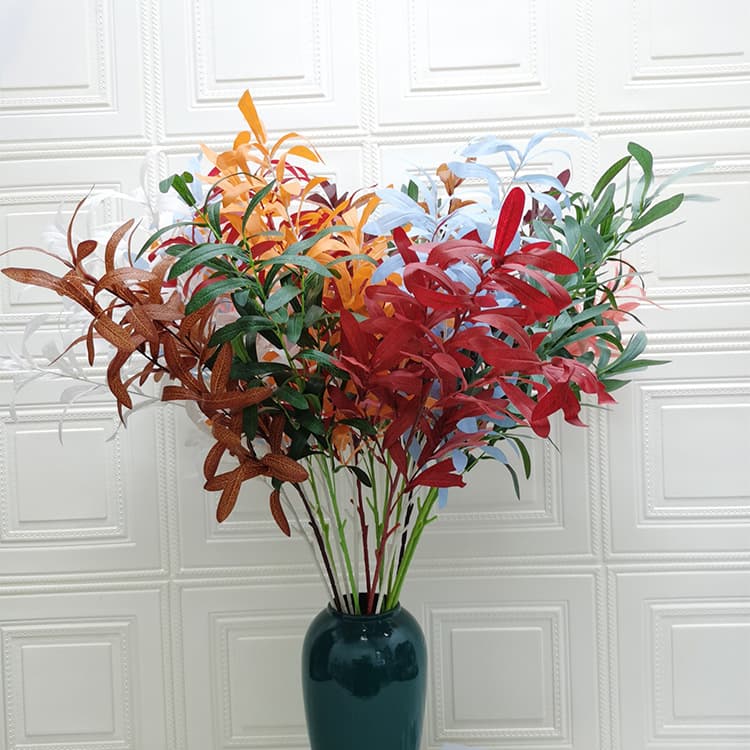 Simulated plant 6-forked olive leaves, forest wedding flowers, fake green leaves, decorative green plants, olive branches, wholesale fake flowers