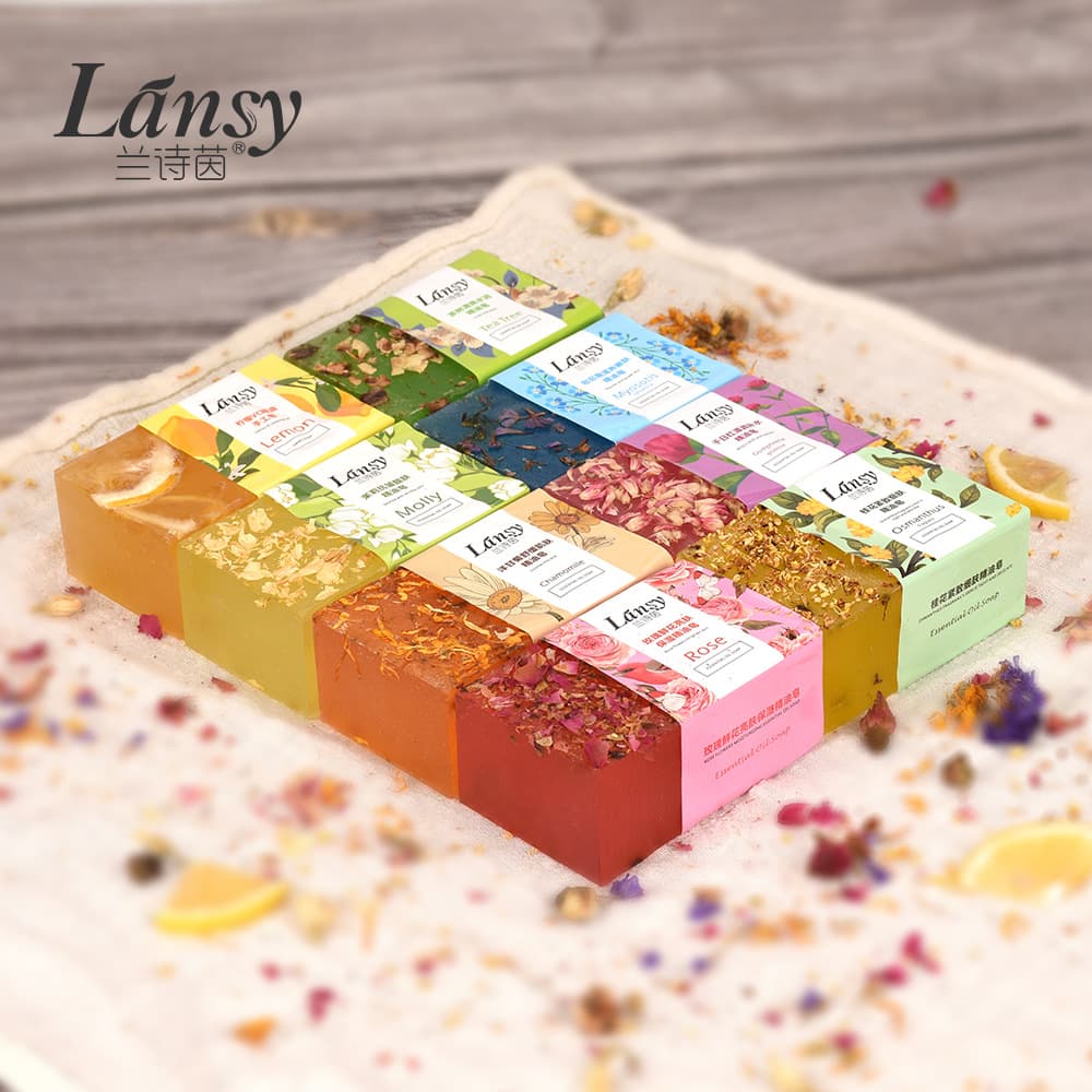 Lansy New Flower Soap Handmade Essential Oil Soap Moisturizing Oil-Removing Bath Soap Family Pack Box Soap