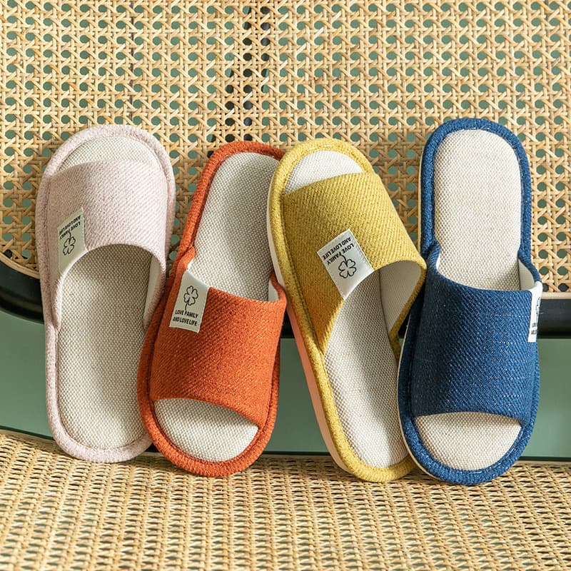 Four-Leaf Cloth Floor Slippers Women Spring/Autumn Linen Indoor Cotton-Linen Home Household All-Season Couple Fabric Men Summer
