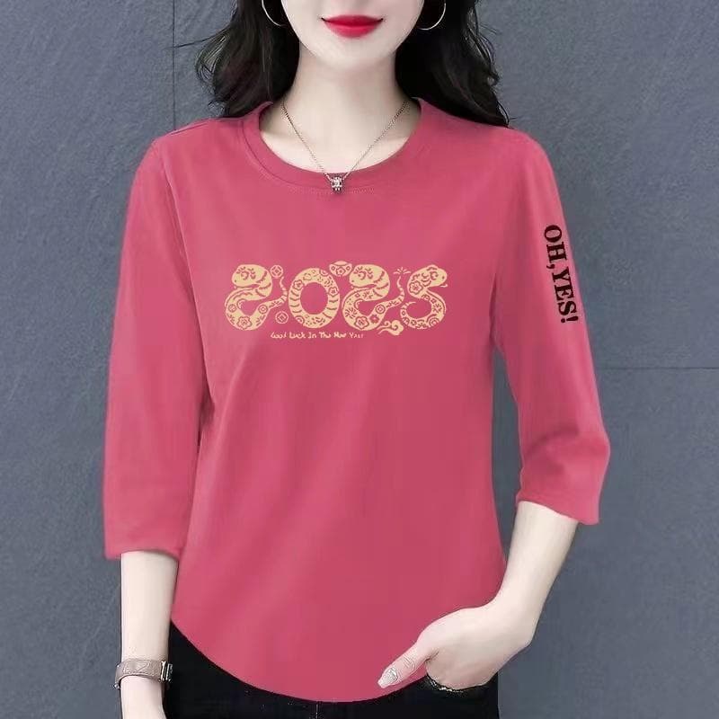 Clearance Discount Foreign Trade Mom Fashion Seven-Tenths Sleeve Short Sleeve T-Shirt Women's Year of the Snake Zodiac Clothing Top