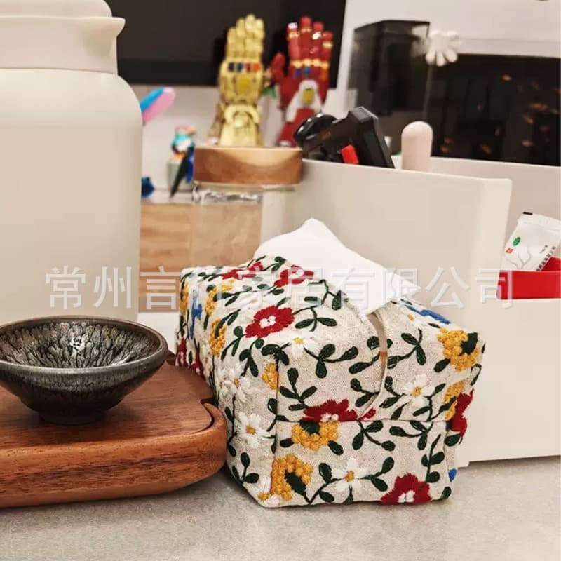 Country style pure cotton embroidered tissue box living room home floral tea table tissue box cover car tissue cover