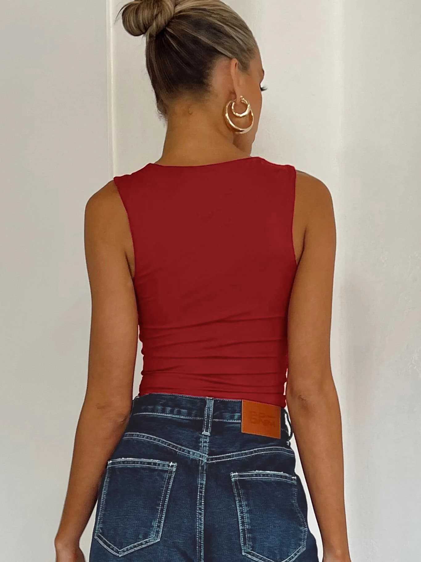 New European and American Women's Casual Solid Tight-Fitting Thick Double-Layer Streetwear Base Top