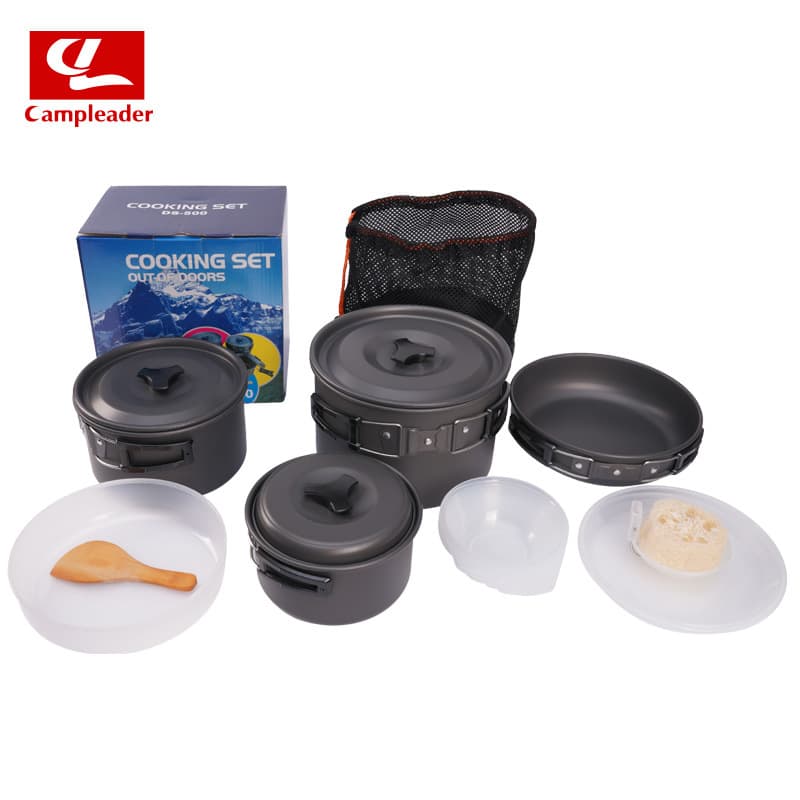 Outdoor Cookware Set Aluminum Alloy Pot Stove Head 4-6 Person Camping Cookware Non-Stick Frying Pan Soup Pot DS-500