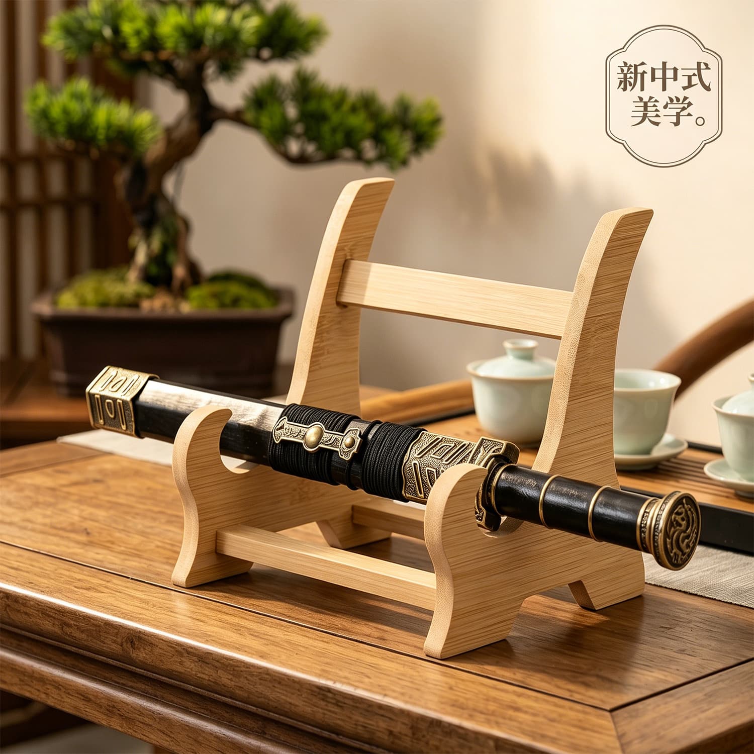 Bamboo Longquan Sword Stand Home Sword Stand Flute Xiao Ruler Desktop Storage Rack Prop Sword Display Rack