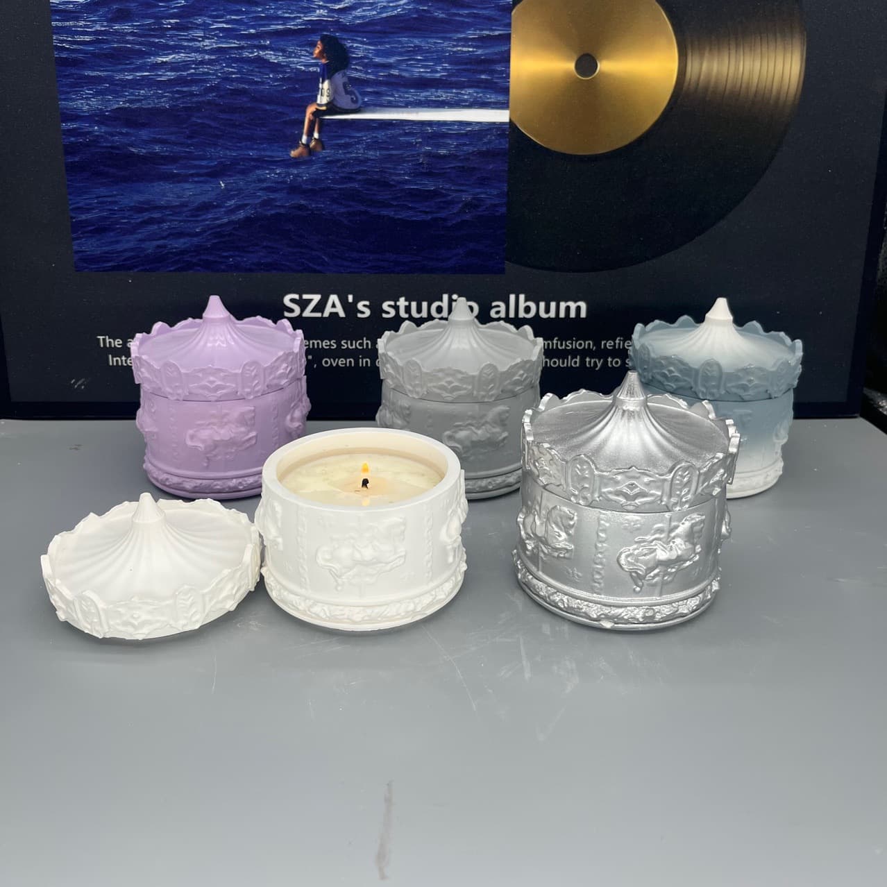 Creative DIY Carousel Aromatherapy Plaster Candle Cup, Nordic Minimalist Plaster Cup Candle Holder Decoration