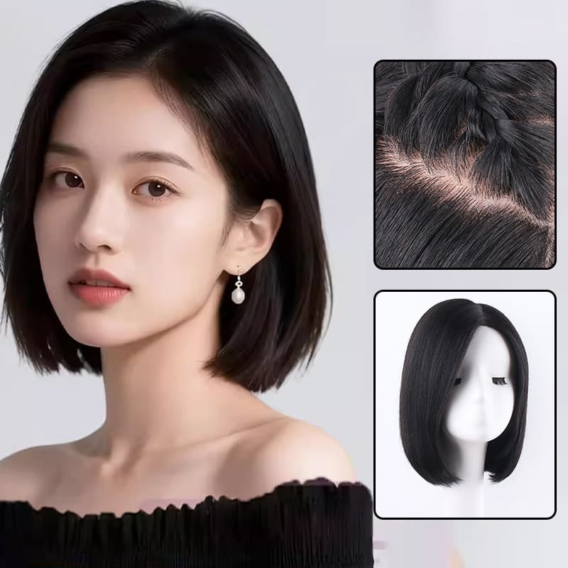 Wig women's full head cover real hair front top needle PU edge optional full real human hair natural simulation bob