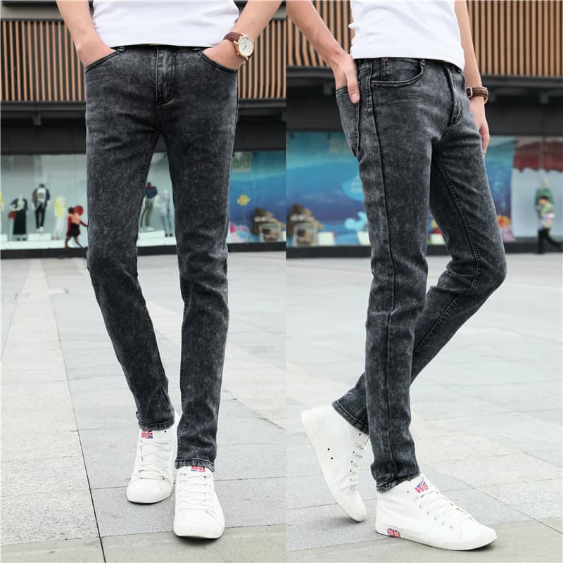 Summer Thin Solid Color Korean Slim Fit Casual Skinny Men's Tight Cheap Pants Men's Long Jeans