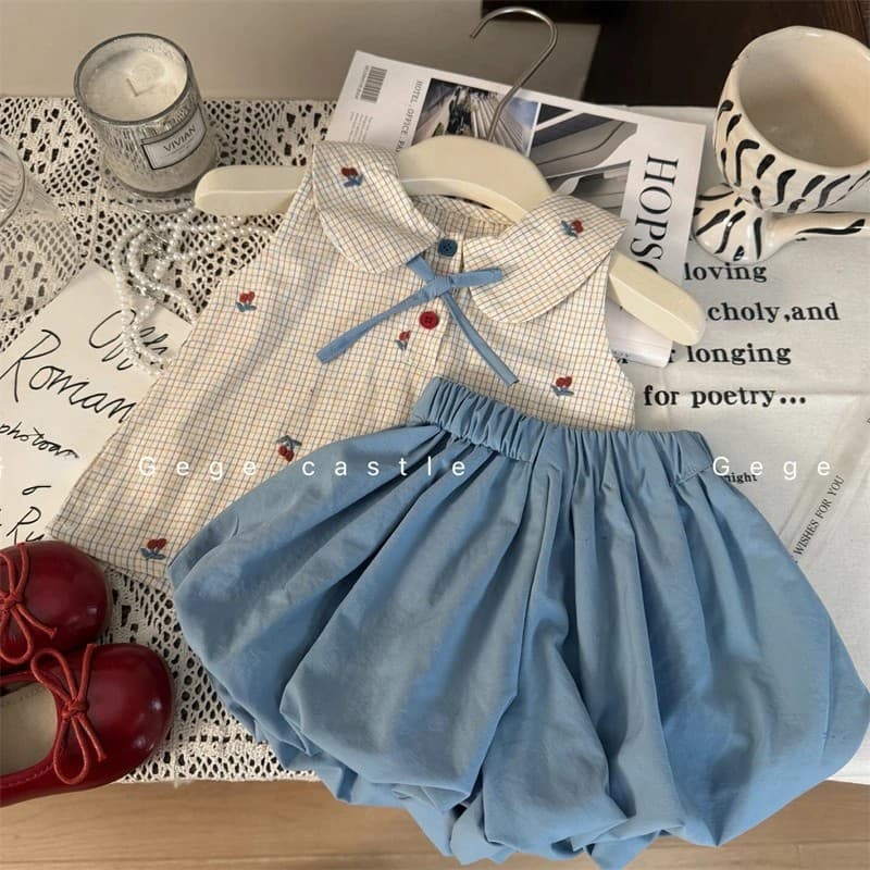 Sweet little girl's suit new Korean style children's clothing baby girl sleeveless vest children's bud pants two-piece set Korean version