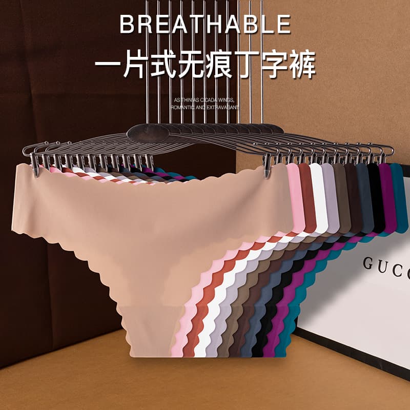 2025 European and American Seamless Ice Silk Teen T-Back Panties, Barely-There Breathable Comfort High Elasticity Wavy Lace Women's Thong