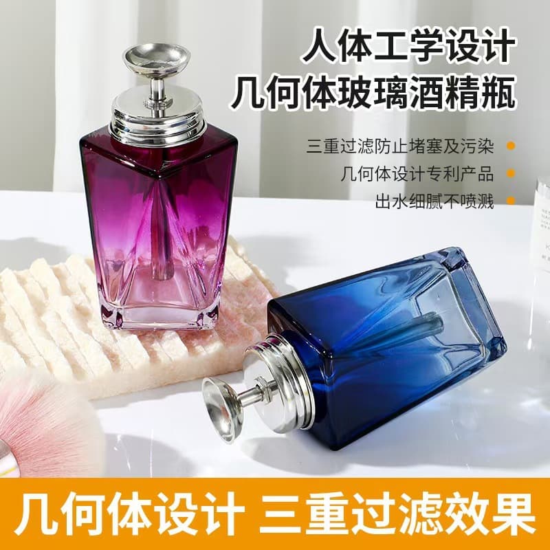 Press-type glass alcohol bottles, transparent thickened copper core filter, industrial alcohol bottles, nail polish press-type bottles wholesale.
