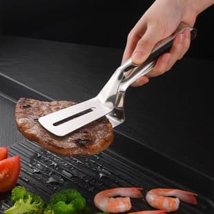 Stainless Steel Steak Spatula, Grilling Tongs, Fish Clamp, Kitchen Bread Turner, BBQ Food Clip