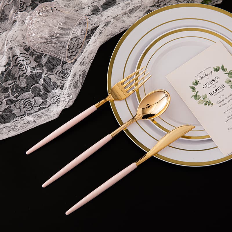 Disposable Plastic Cutlery Knife Fork Spoon Set Nordic Western Black Gold Spoon Fork Steak Knife Western Dining