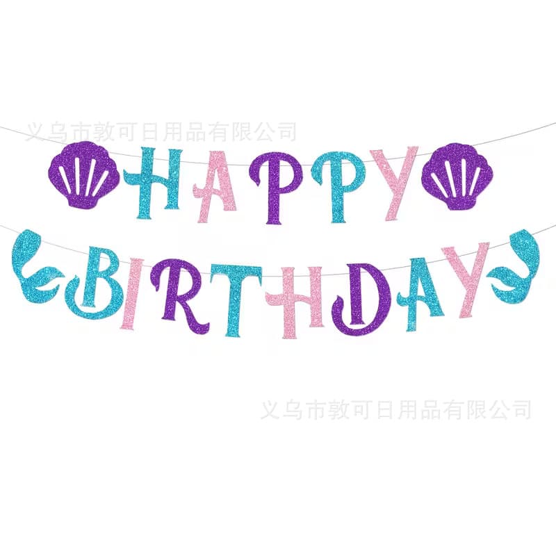 HAPPY BIRTHDAY Cross-border Alphabet Birthday Banner Mermaid Banner Underwater Seashell Birthday Party Decoration