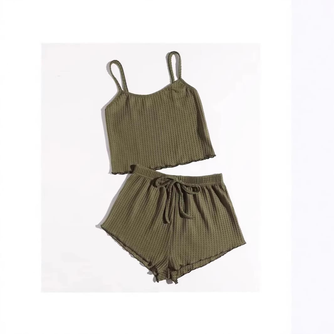 Cross-border Trade Small Waffle Pattern Sexy Camisole Top and Shorts Women's Two-Piece Set Summer Fashion Sexy