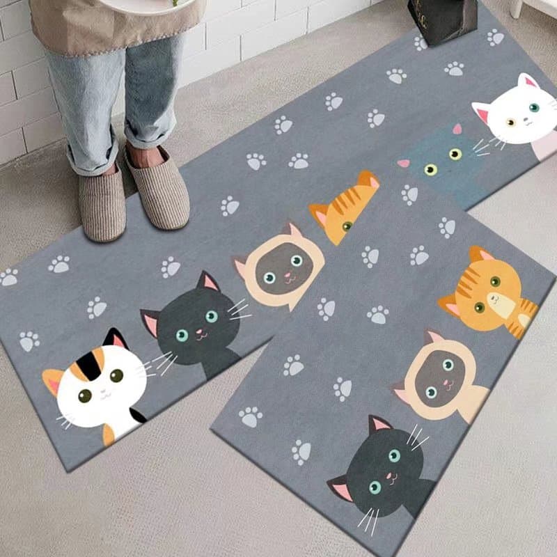 Household long strip kitchen floor mat, water-absorbing and oil-absorbing non-slip mat, long strip carpet mat, cartoon animal doormat
