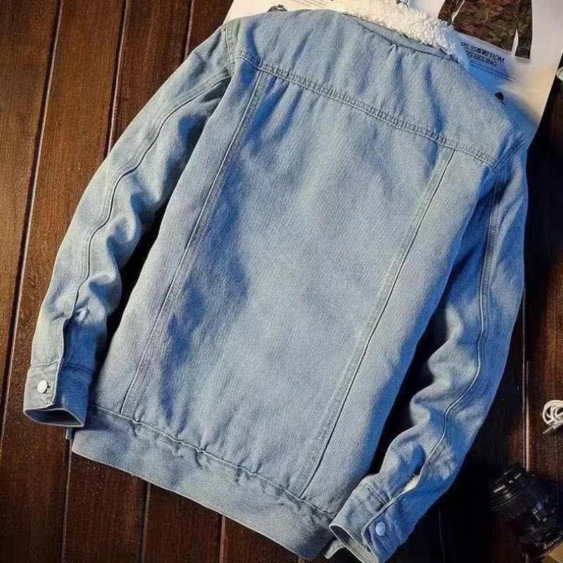 Winter velvet denim jacket men's thick warm lamb velvet denim jacket autumn and winter loose large size cotton coat trendy