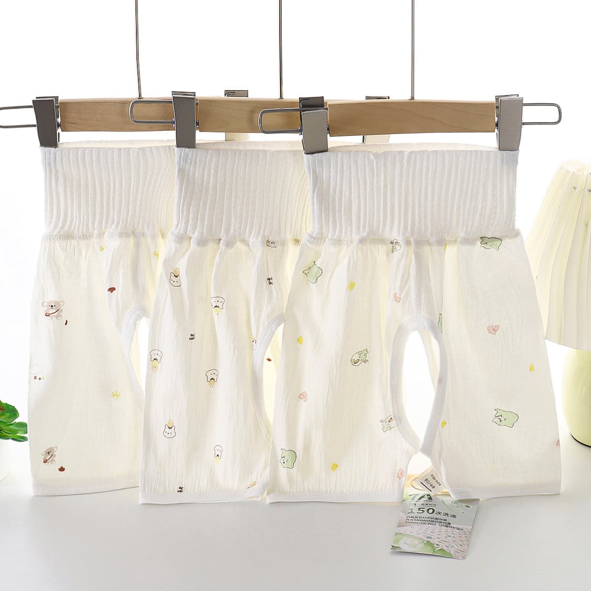 Summer Baby High Waist Pure Cotton Gauze Open Crotch Belly Protection Shorts Unisex Baby Belly Protection Shorts Toddler Sleep Pants Thin
