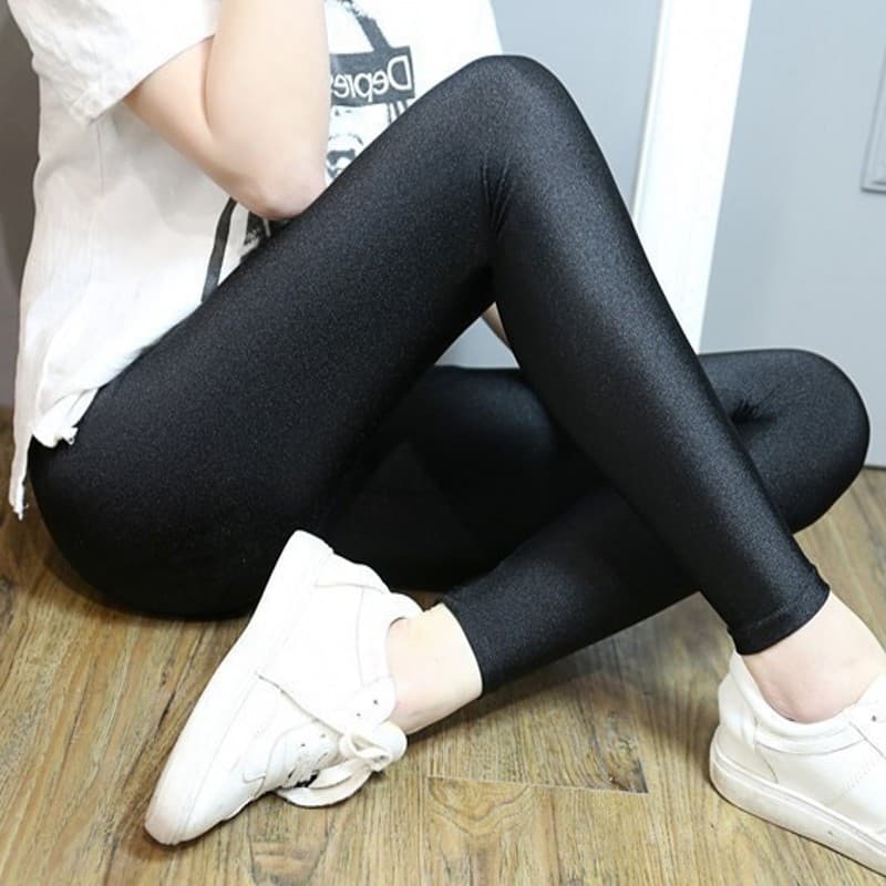 2025 Spring/Summer New Shiny Pants Women Thin Leggings Tights Ankle Length High Waist Stretchy Skinny Pants