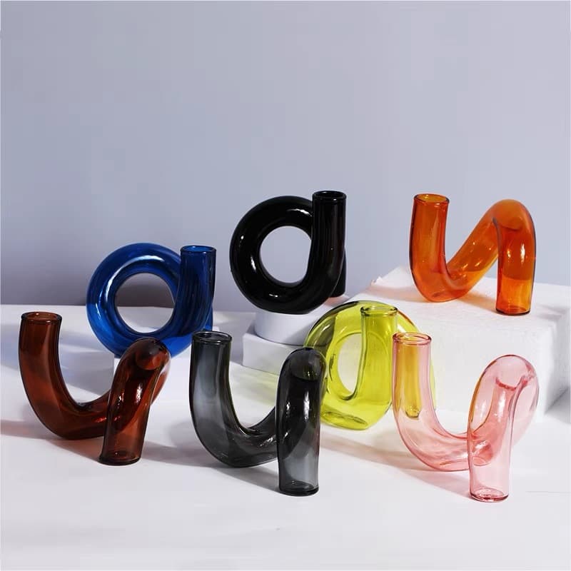 Creative Irregular Glass Hydroponic Vase, Trendy Curved Design Glass Flower Vase, Bent Tube Shape Art Decoration