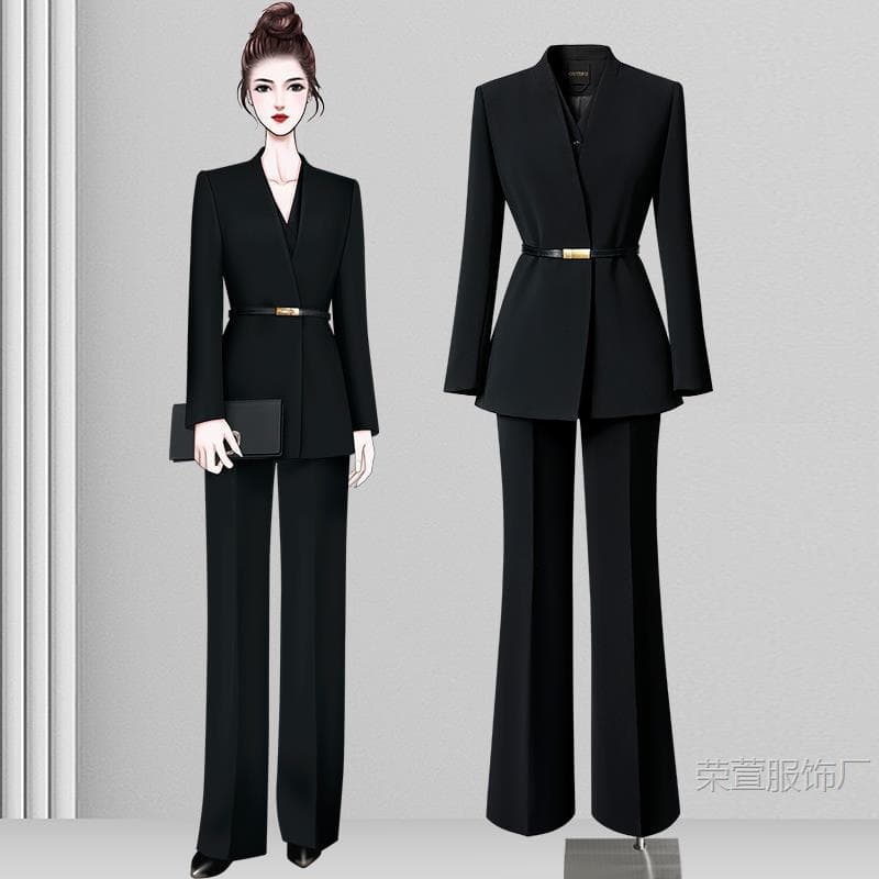 Black Waist-Cinching Blazer for Women 2025 New Light Luxury Elegant Commuter Professional Suit Set
