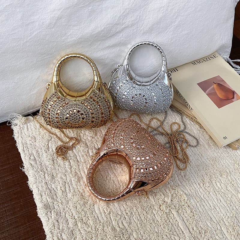 Cross-border Shell Crescent Acrylic Rhinestone Mini Bag Banquet Colorful Handheld Crossbody Small Bag 2026 New Style