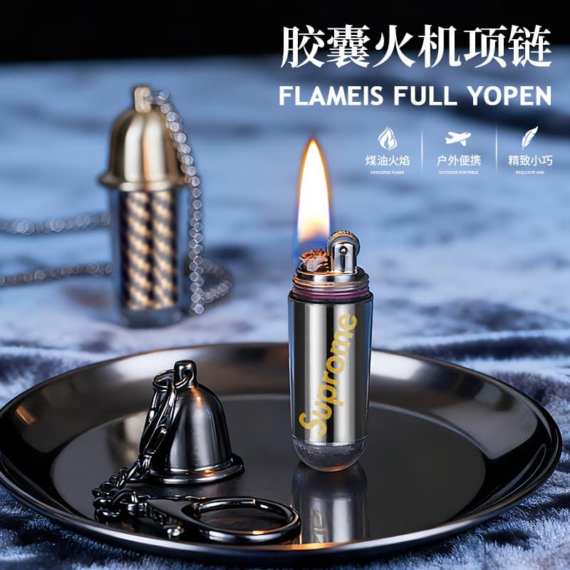High-Appearance Mini Kerosene Lighter, Exquisite and Compact Capsule Necklace Design, Kerosene Lighter for Outdoor Portable Ignition