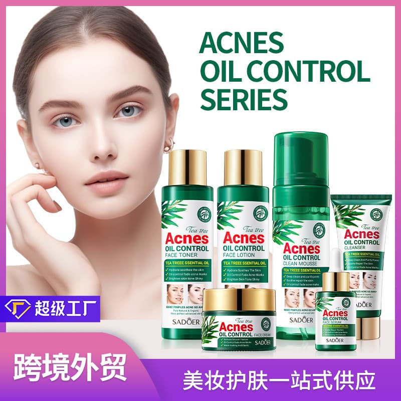Cross-border In-Stock Tea Tree Oil Control Skincare SADOER Acne Treatment Essence Lotion Gel Cream Foreign Trade Factory Direct