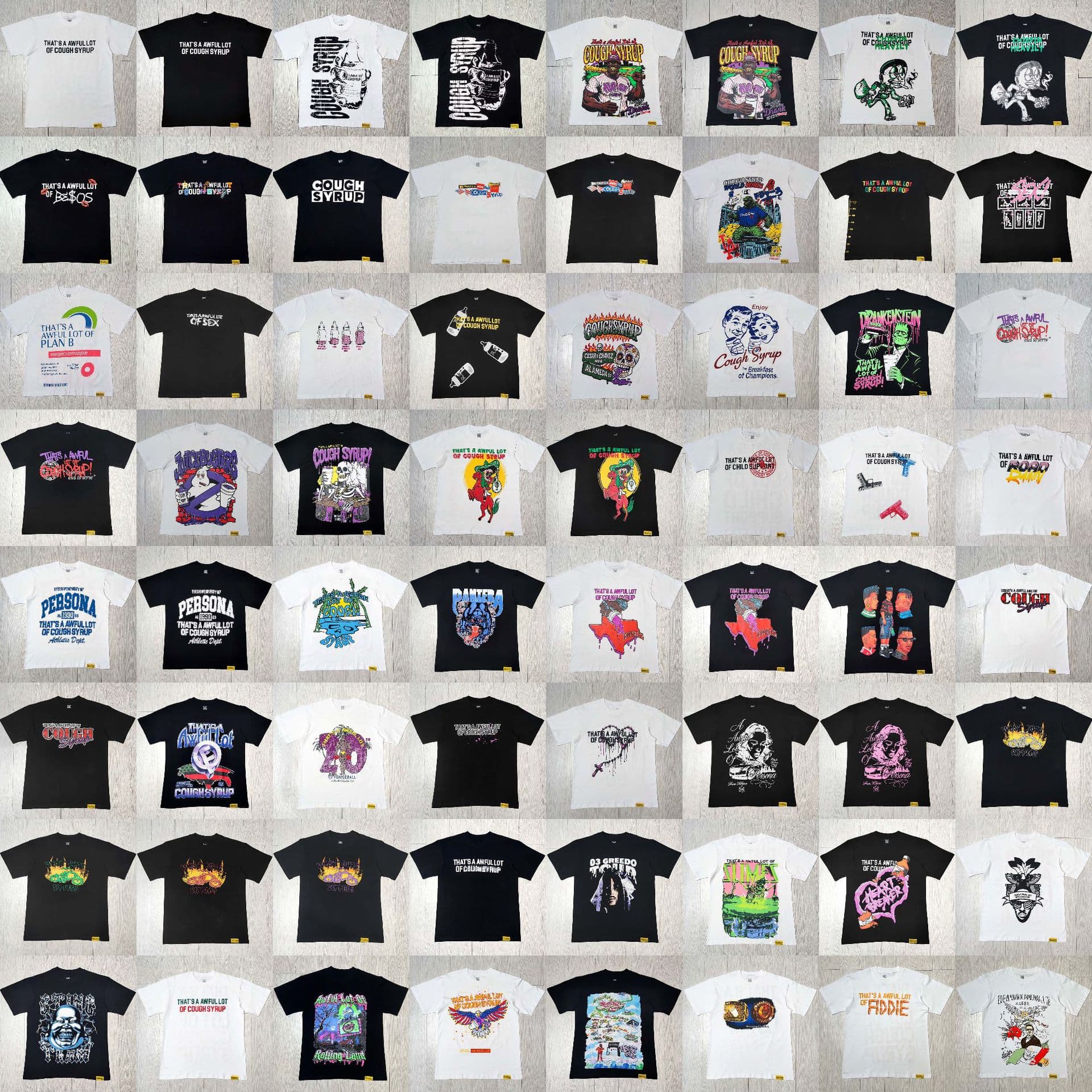 COUGH SYRUP Short-Sleeve Cross-Border High-Quality Pure Cotton Crew Neck T-Shirt, European and American Trendy Brand Print, Breathable Short-Sleeve Summer